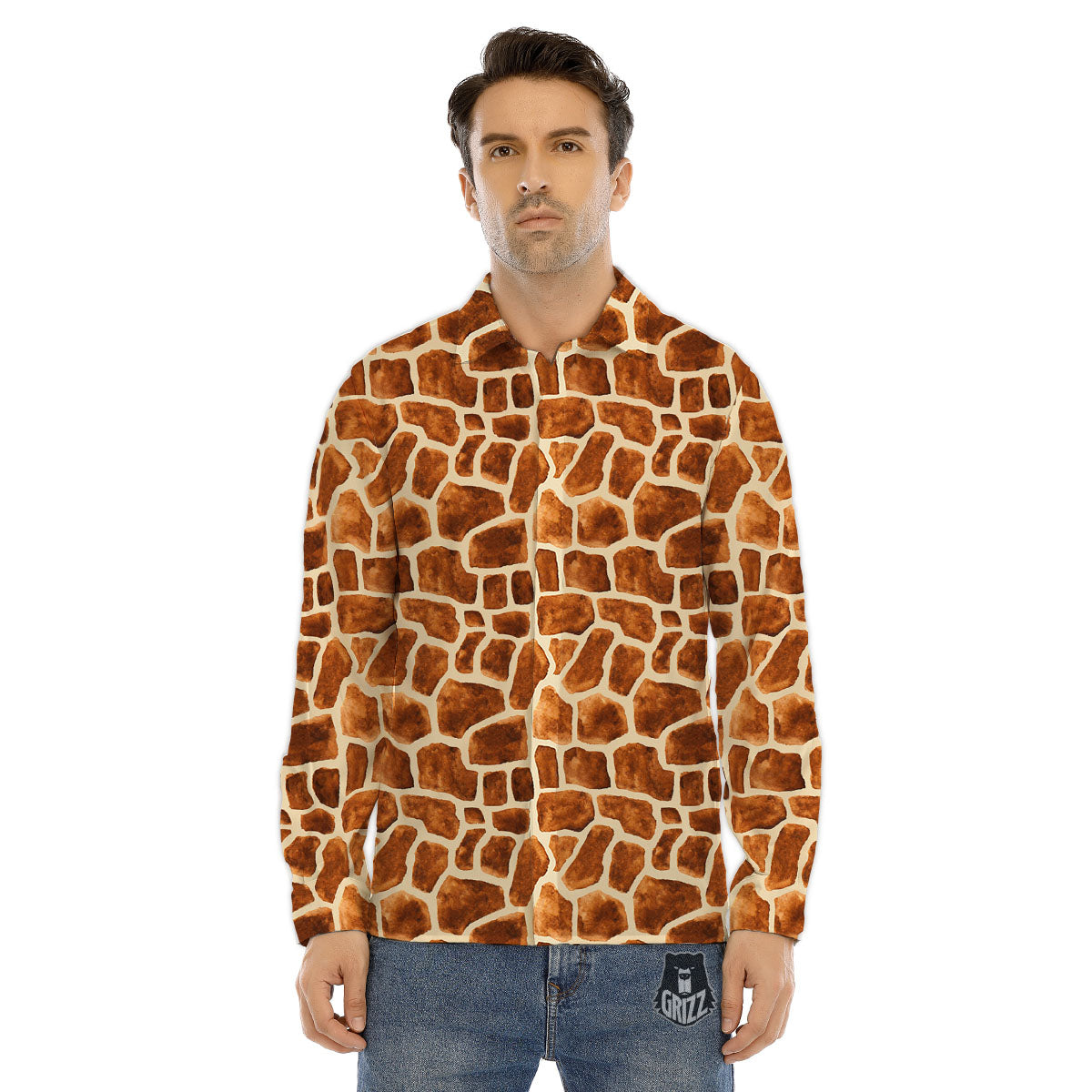 Giraffe Brown Watercolor Print Pattern Men's Dress Shirts-grizzshop