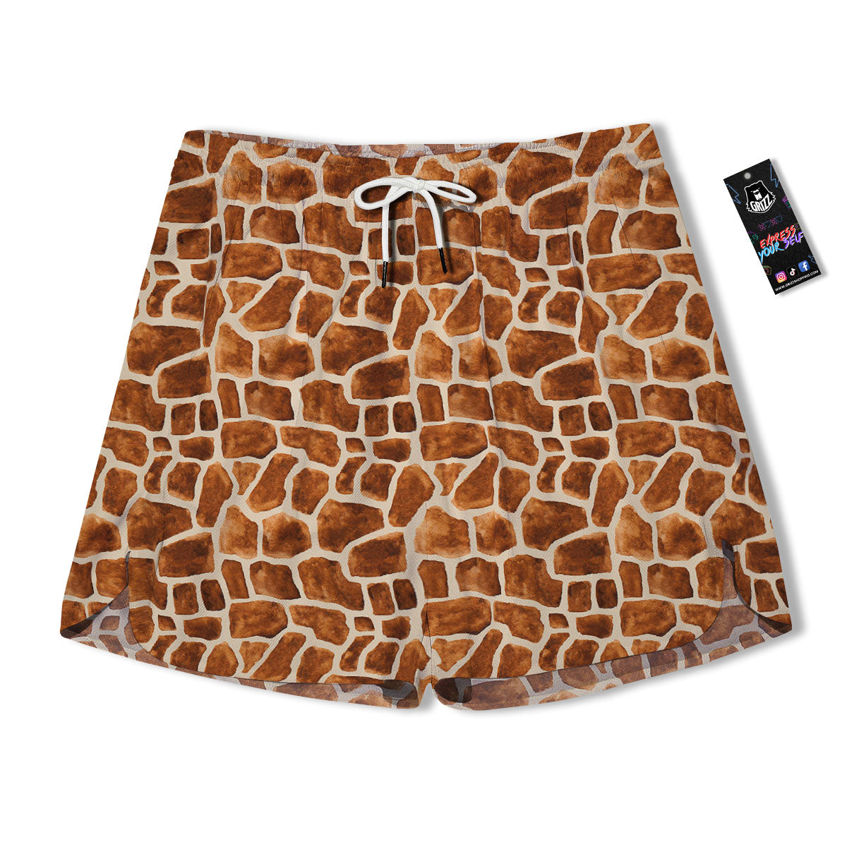 Giraffe Brown Watercolor Print Pattern Men's Running Shorts-grizzshop