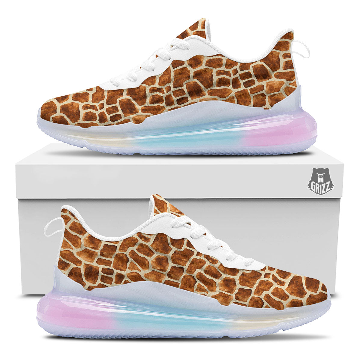 Giraffe Brown Watercolor Print Pattern Running Sneakers-grizzshop