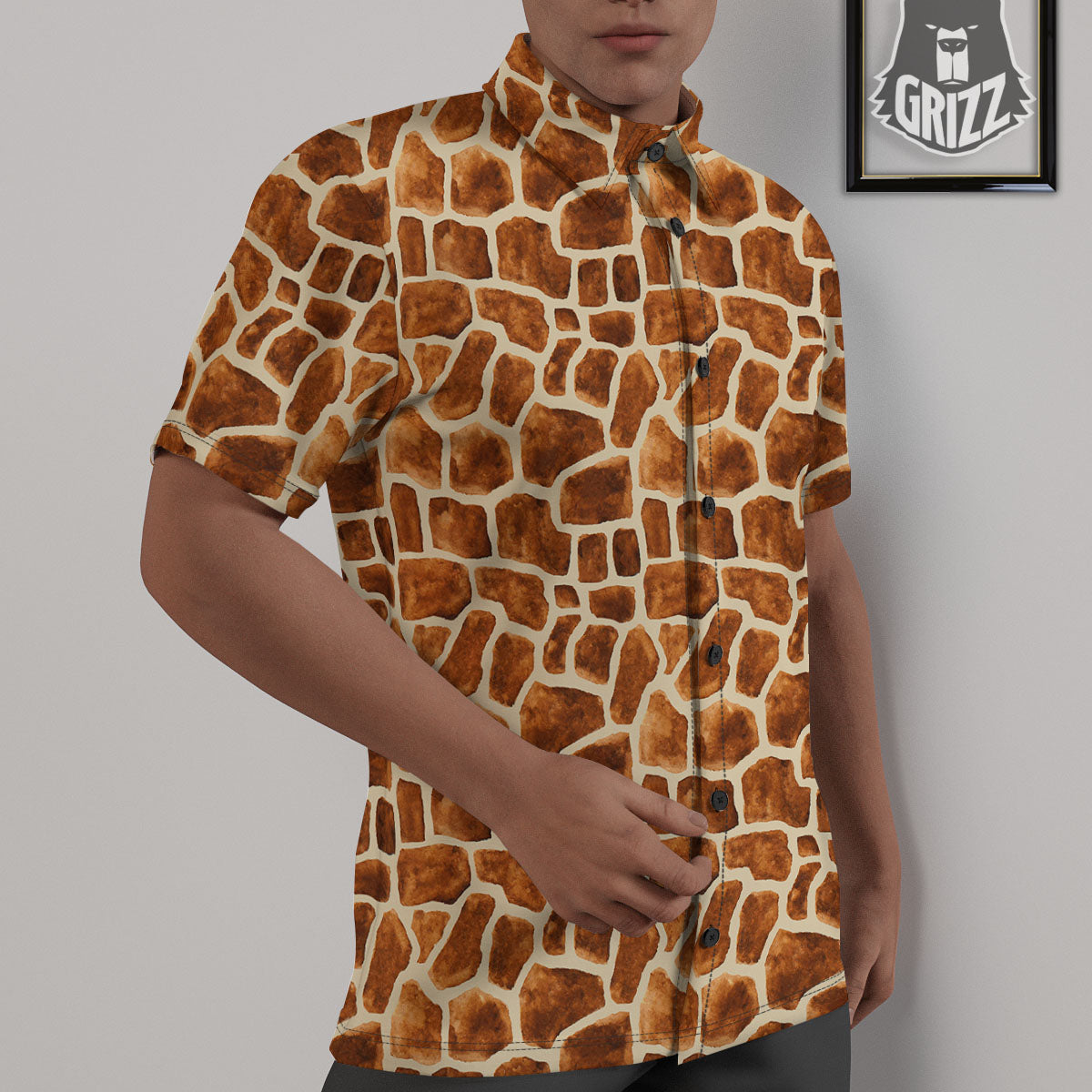 Giraffe Brown Watercolor Print Pattern Untucked Shirts-grizzshop