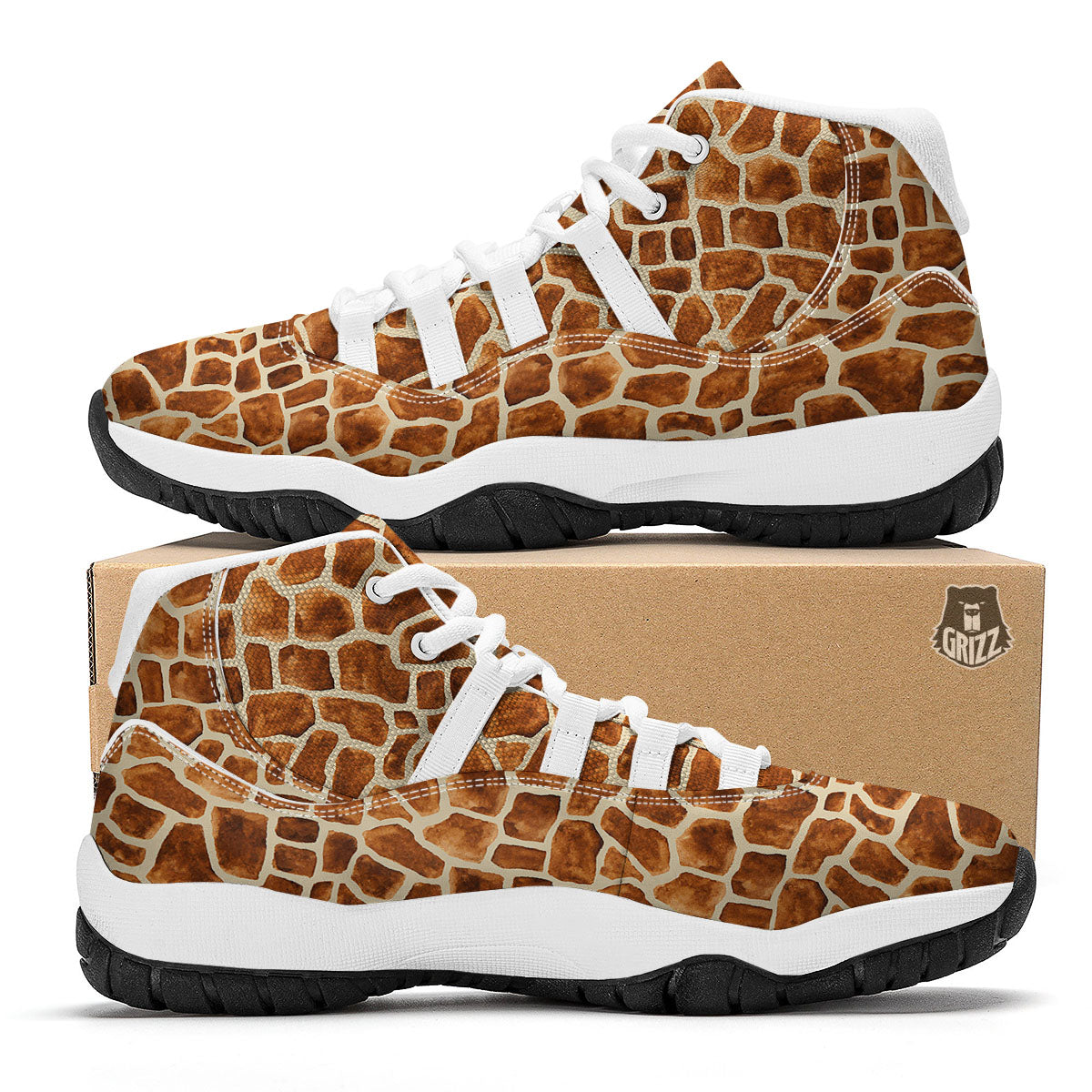 Giraffe Brown Watercolor Print Pattern White Bball Shoes-grizzshop
