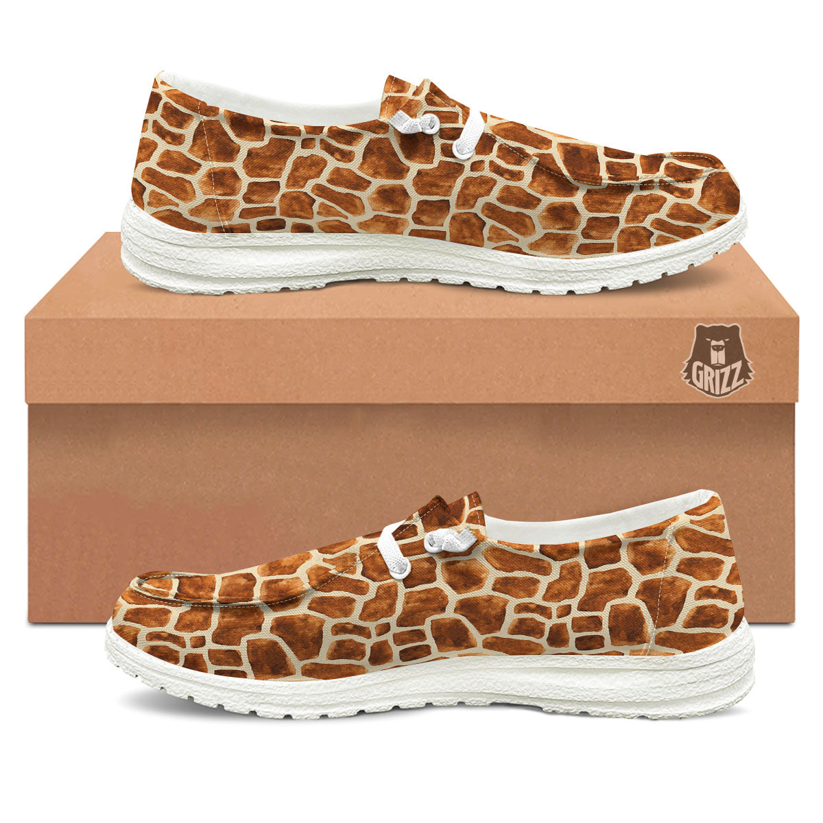Giraffe Brown Watercolor Print Pattern White Loafers-grizzshop