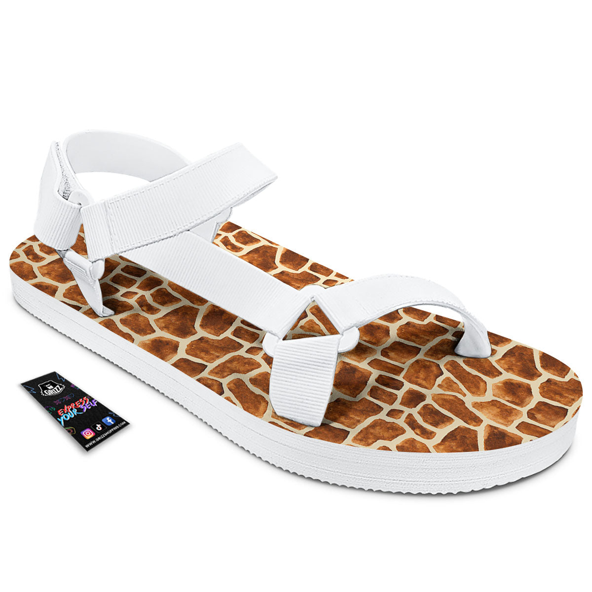 Giraffe Brown Watercolor Print Pattern White Open Toe Sandals-grizzshop