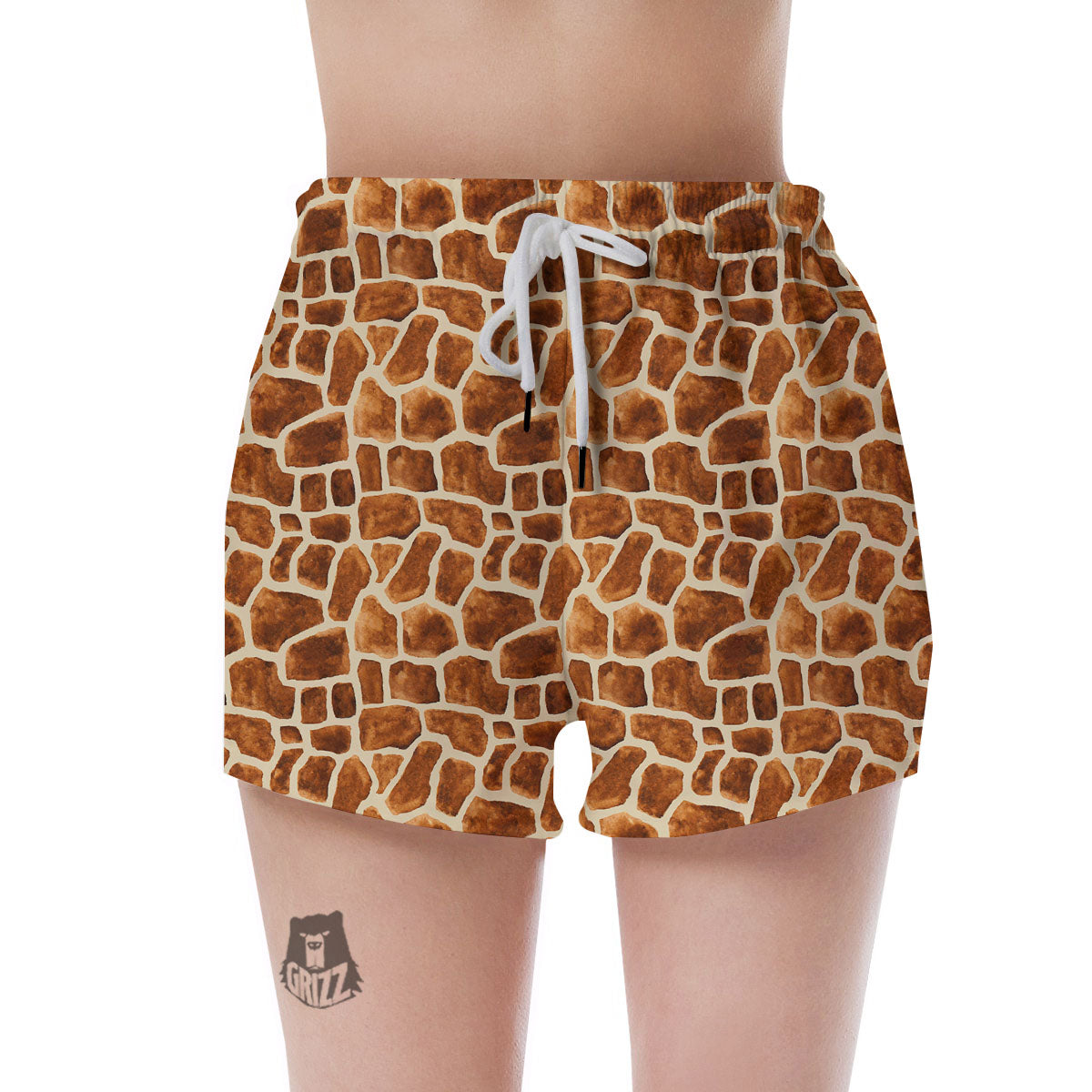 Giraffe Brown Watercolor Print Pattern Women's Shorts-grizzshop