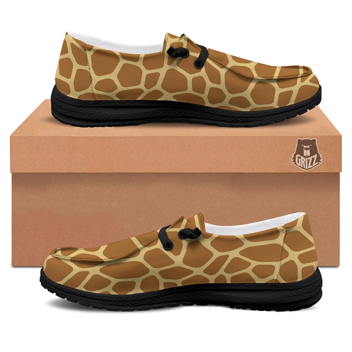 Giraffe Brown Yellow Print Pattern Black Loafers-grizzshop