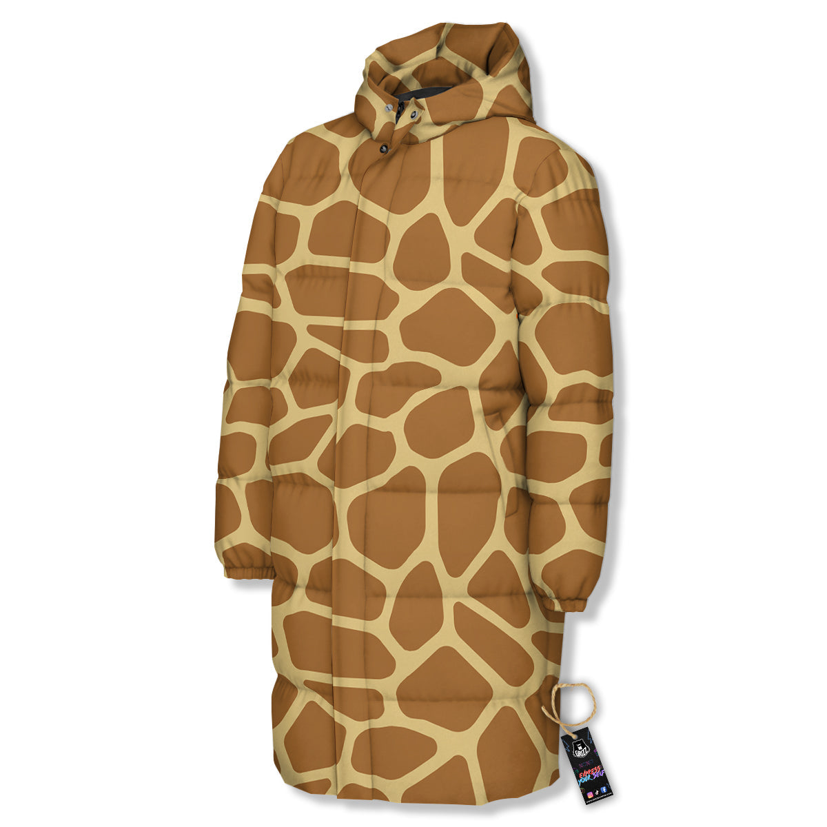 Giraffe Brown Yellow Print Pattern Long Down Jacket-grizzshop