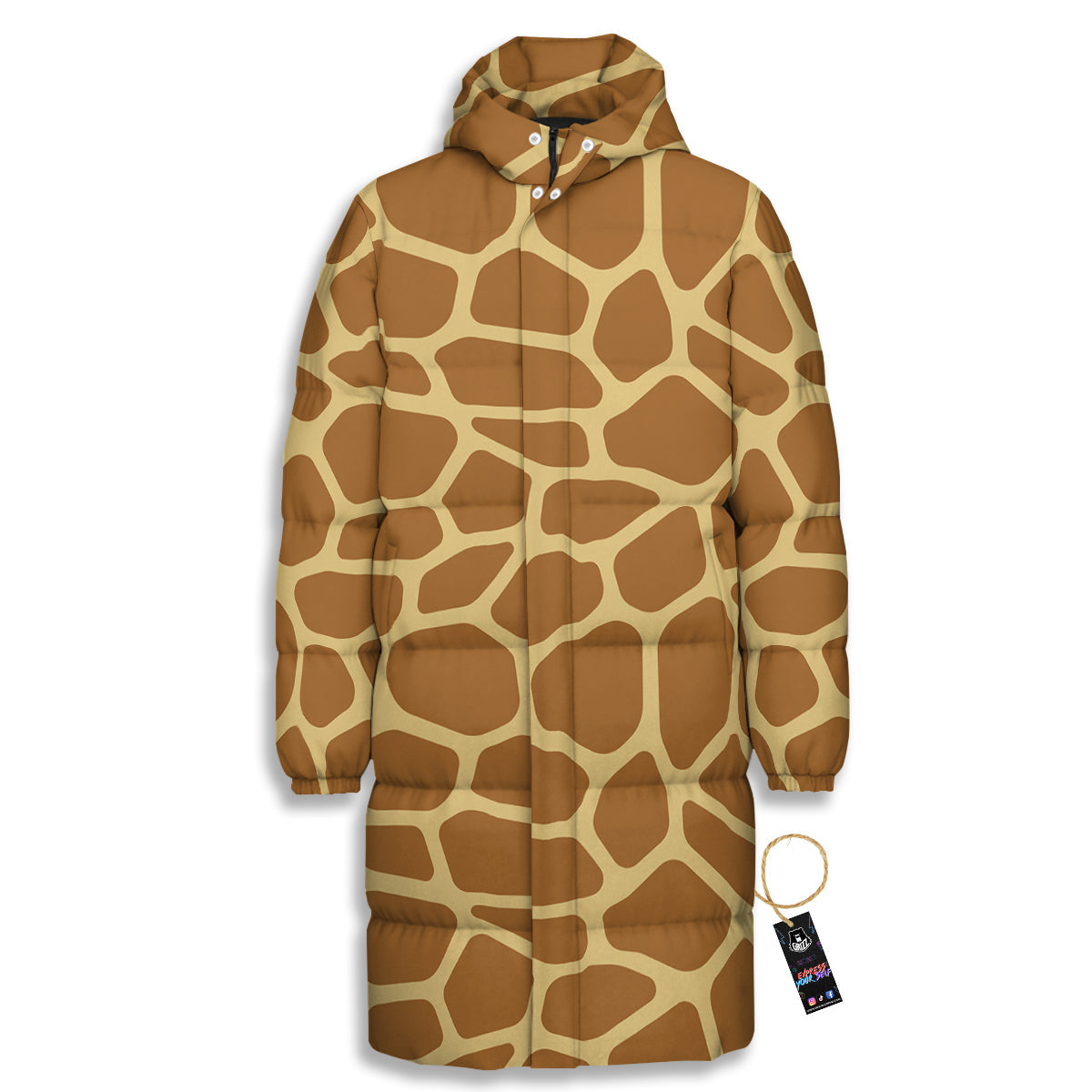 Giraffe Brown Yellow Print Pattern Long Down Jacket-grizzshop