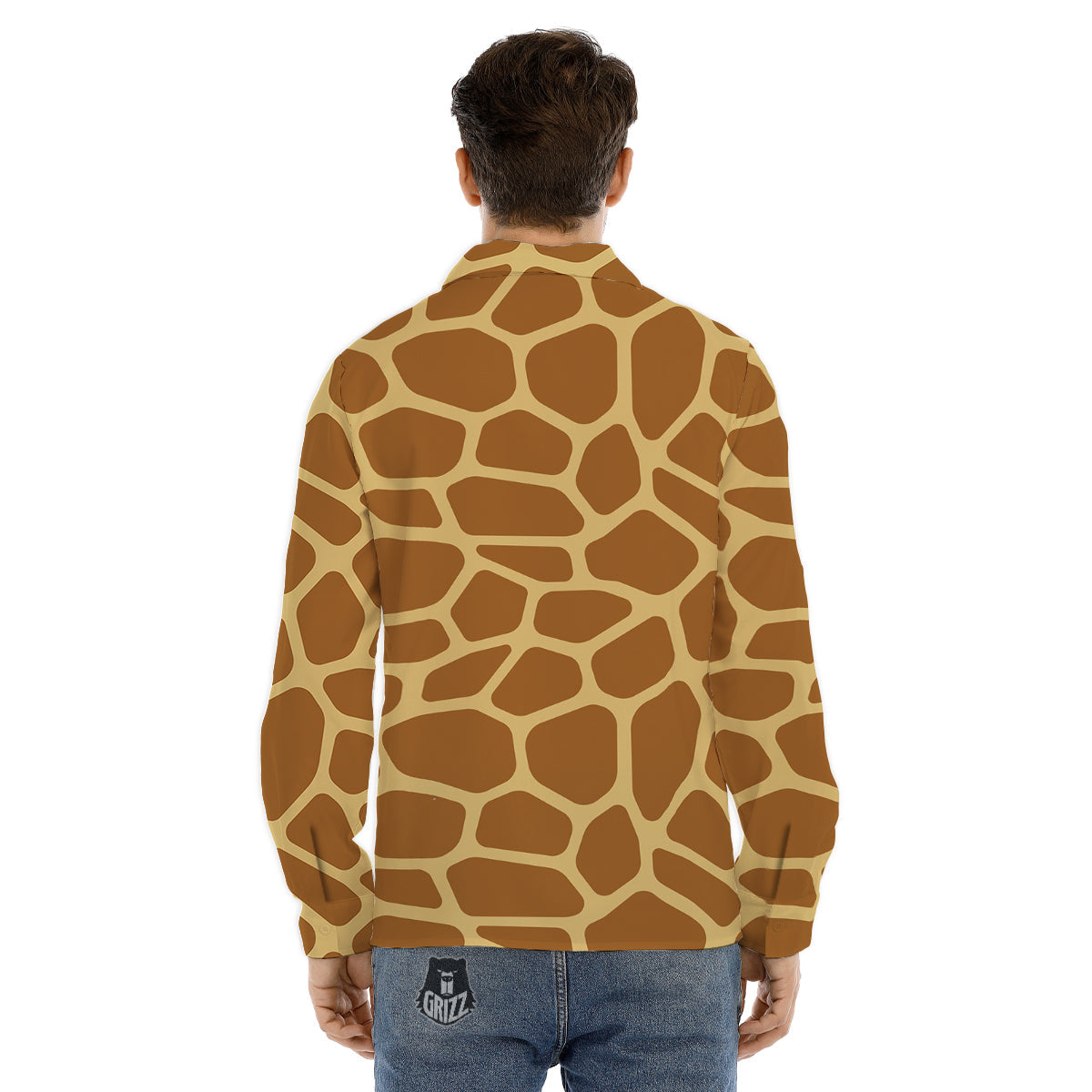 Giraffe Brown Yellow Print Pattern Men's Dress Shirts-grizzshop