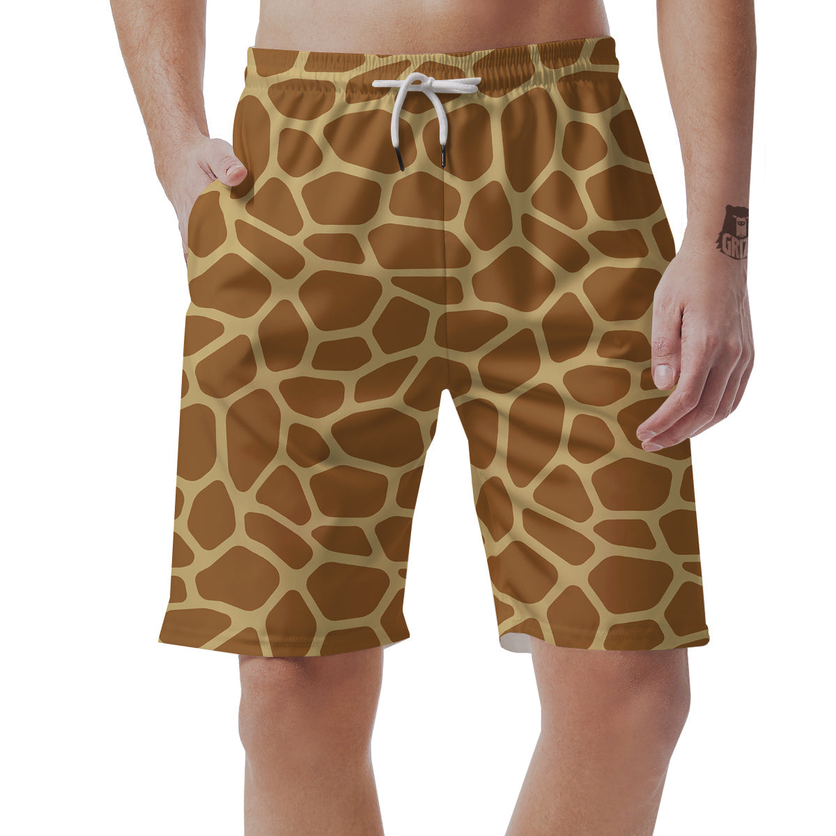 Giraffe Brown Yellow Print Pattern Men's Shorts-grizzshop