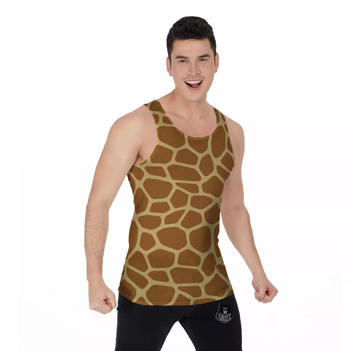 Giraffe Brown Yellow Print Pattern Men's Tank Top-grizzshop