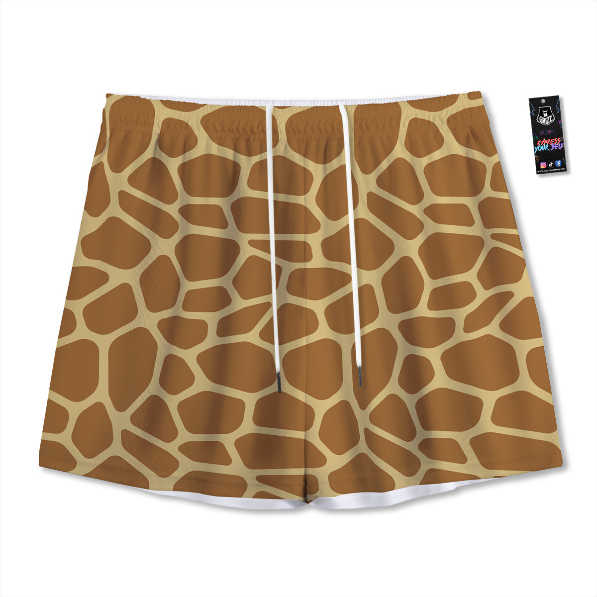 Giraffe Brown Yellow Print Pattern Mesh Shorts