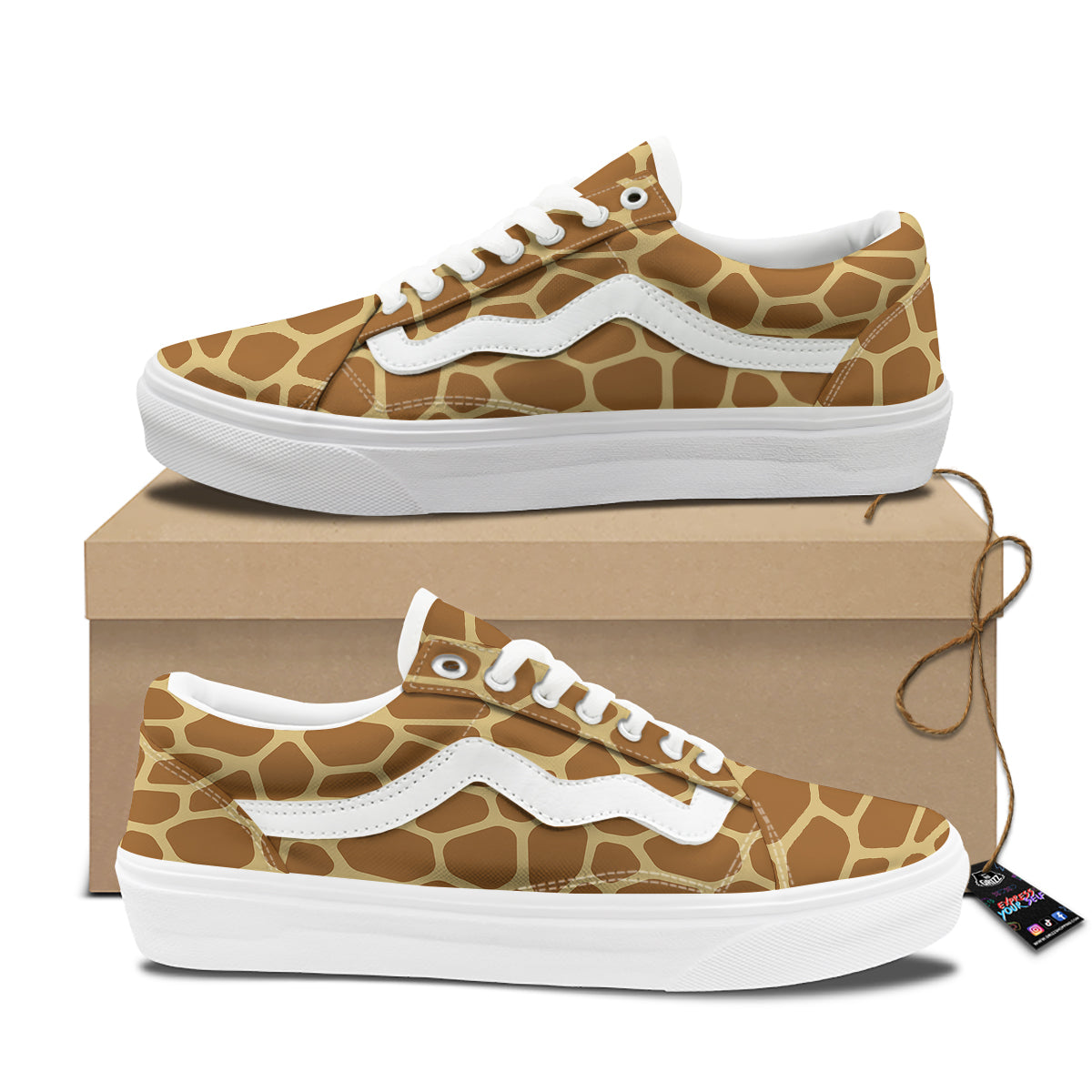 Giraffe Brown Yellow Print Pattern Skate Shoes-grizzshop