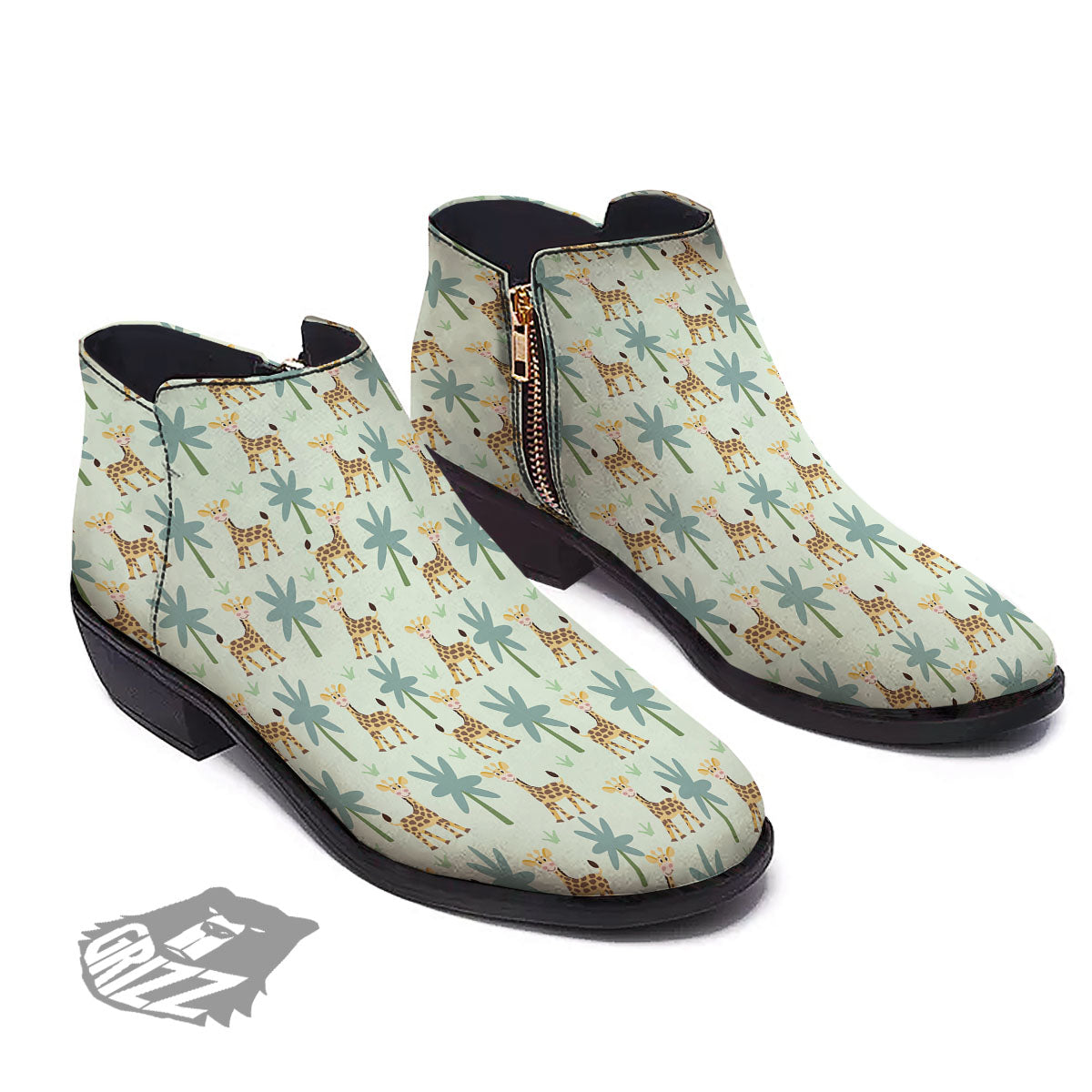 Giraffe Cartoon Print Pattern Ankle Boots-grizzshop