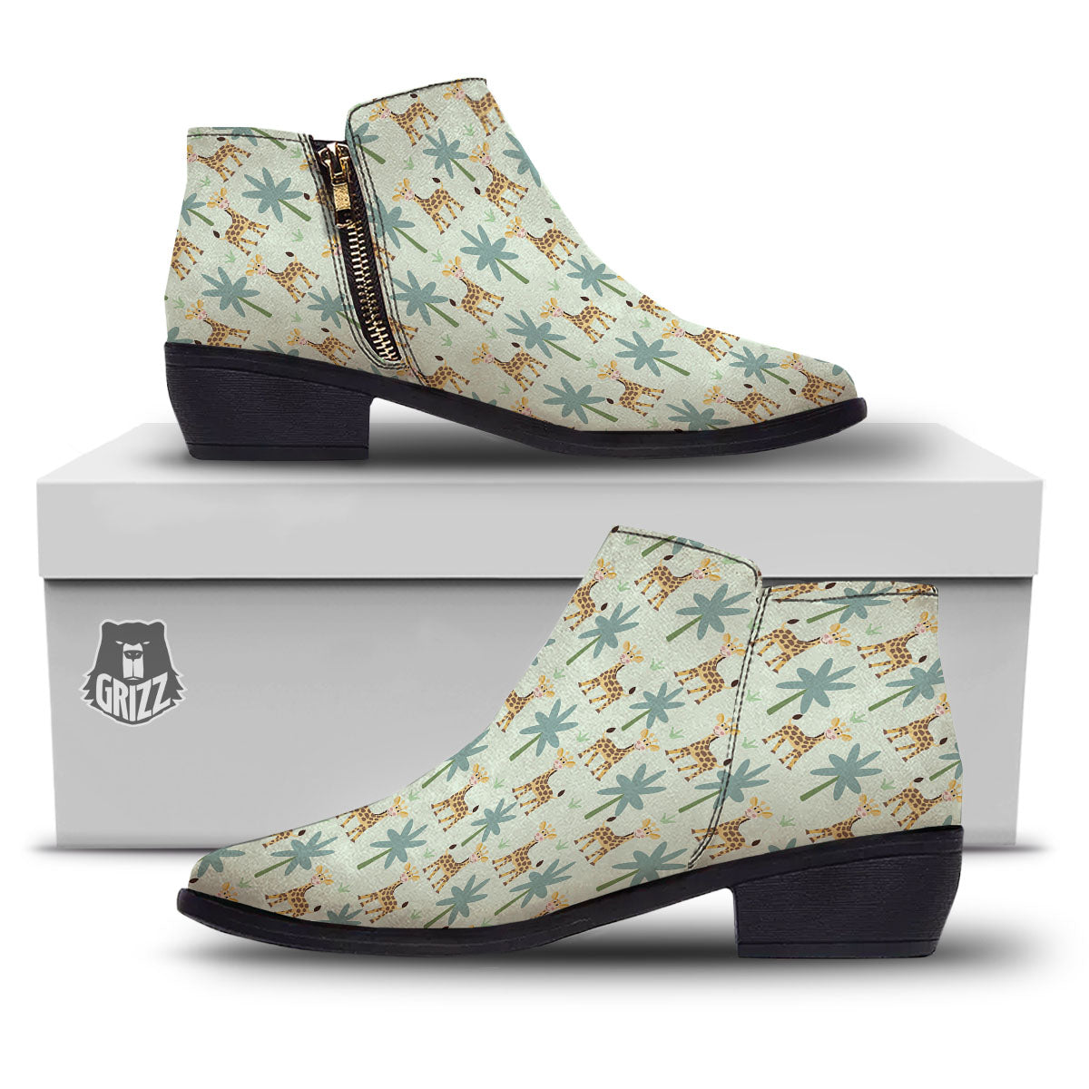 Giraffe Cartoon Print Pattern Ankle Boots-grizzshop