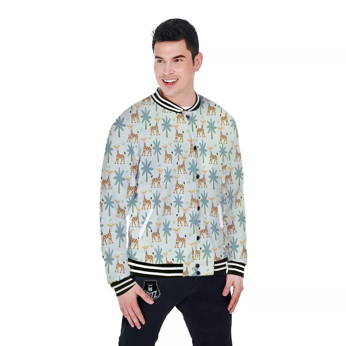 Giraffe Cartoon Print Pattern Baseball Jacket-grizzshop