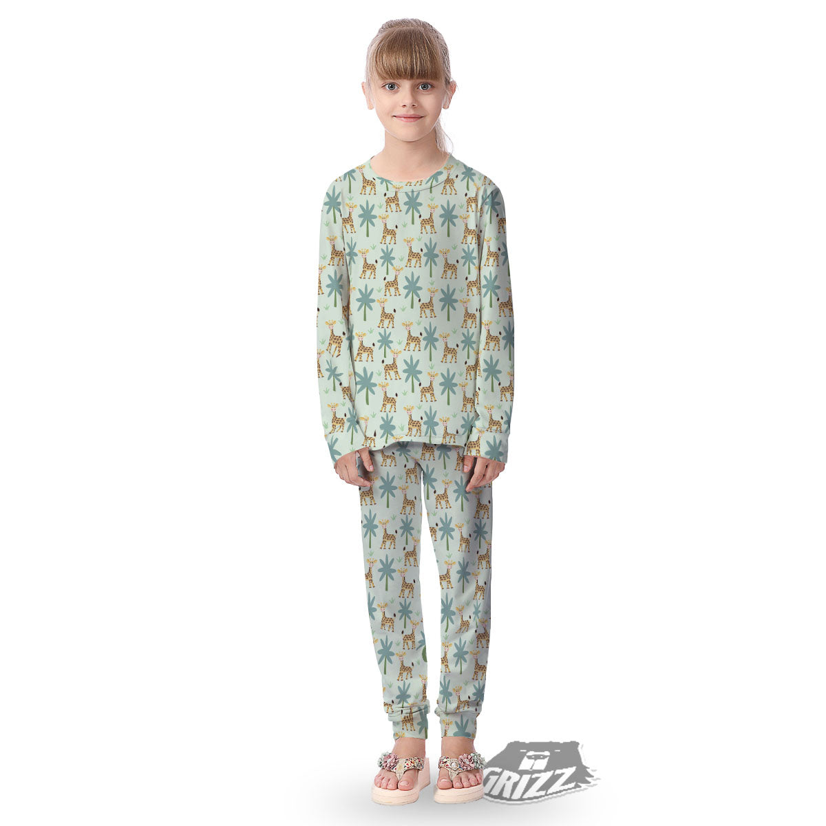 Giraffe Cartoon Print Pattern Kid's Pajamas-grizzshop