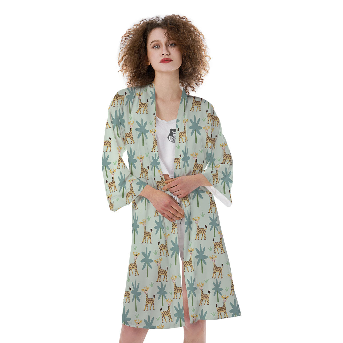 Giraffe Cartoon Print Pattern Kimono-grizzshop