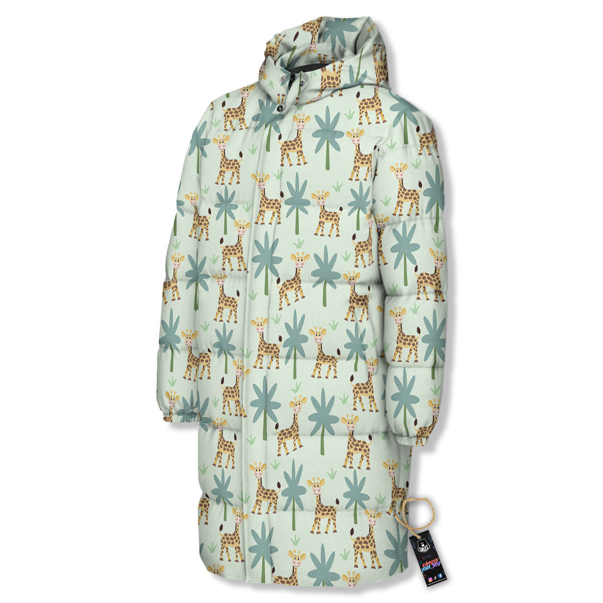 Giraffe Cartoon Print Pattern Long Down Jacket-grizzshop