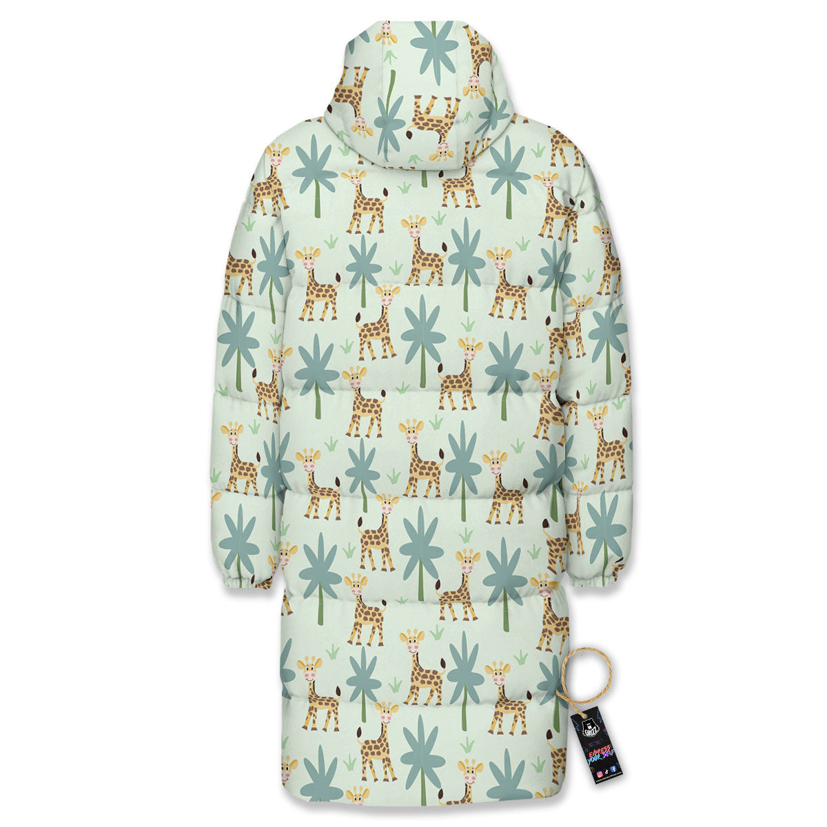 Giraffe Cartoon Print Pattern Long Down Jacket-grizzshop