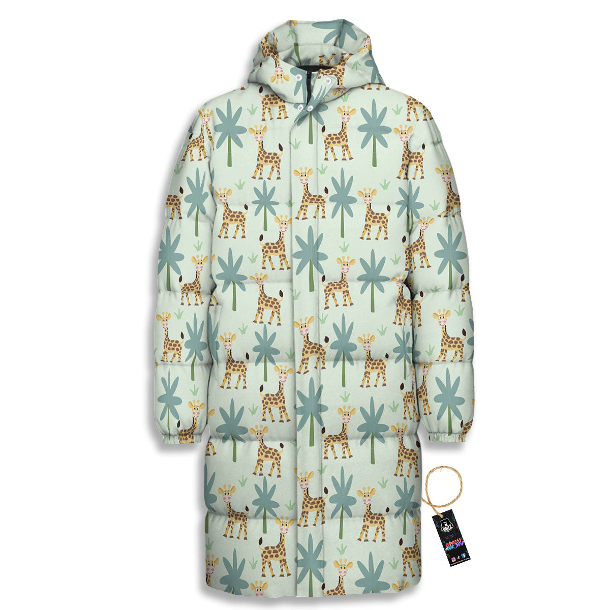 Giraffe Cartoon Print Pattern Long Down Jacket-grizzshop