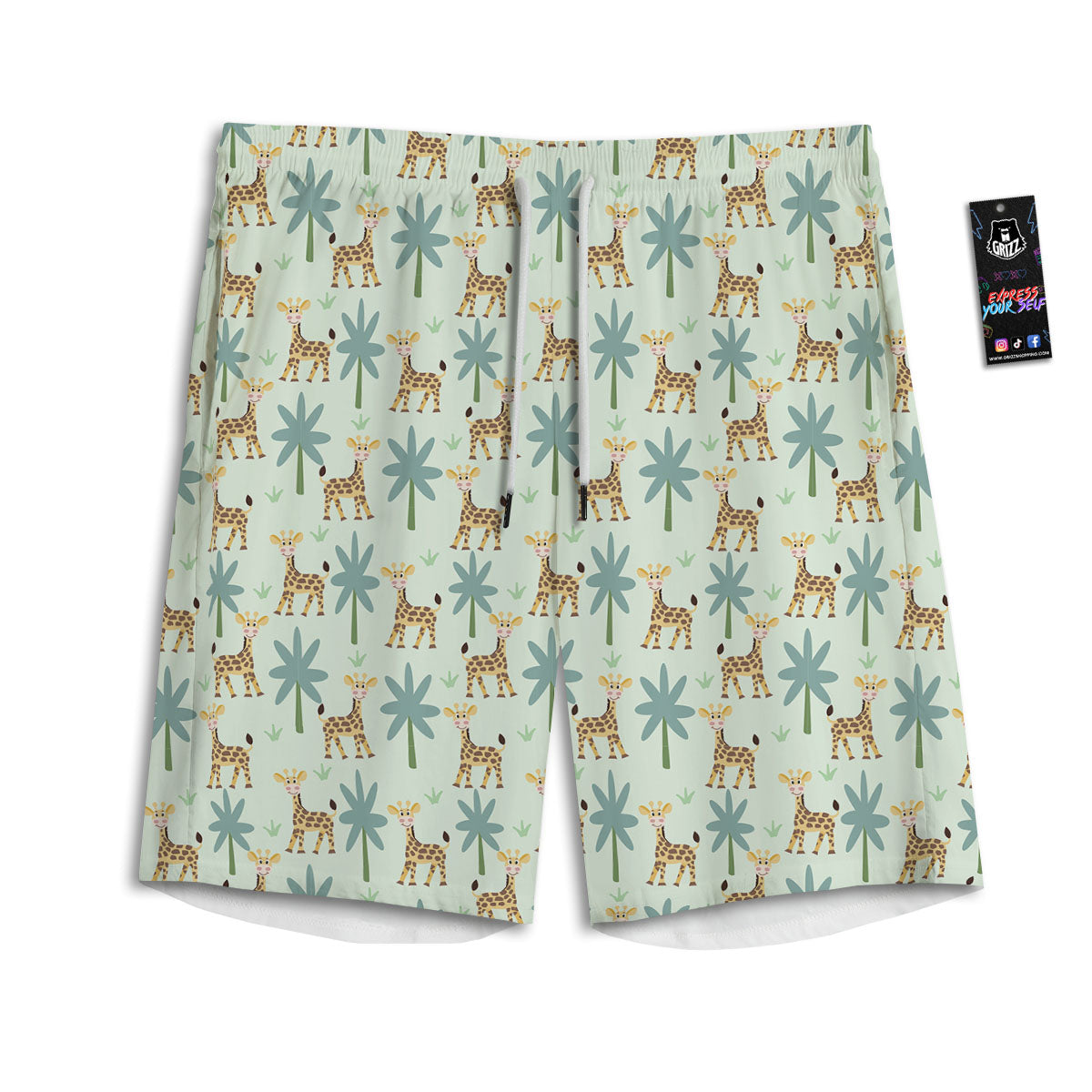 Giraffe Cartoon Print Pattern Men's Athletic Shorts