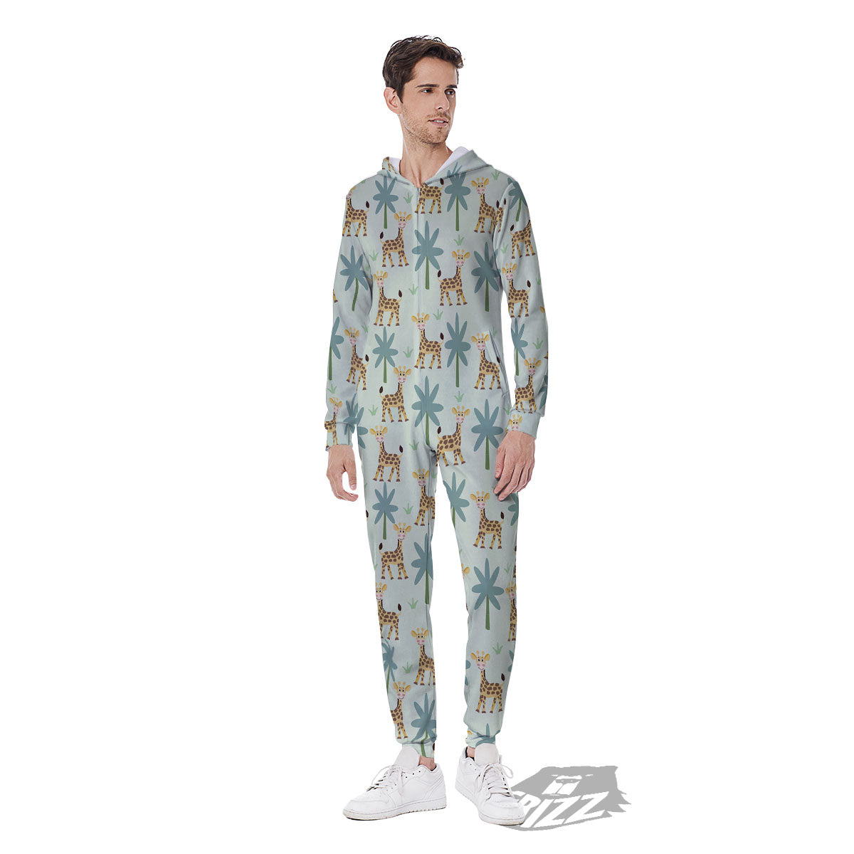 Giraffe Cartoon Print Pattern Men's Jumpsuit-grizzshop