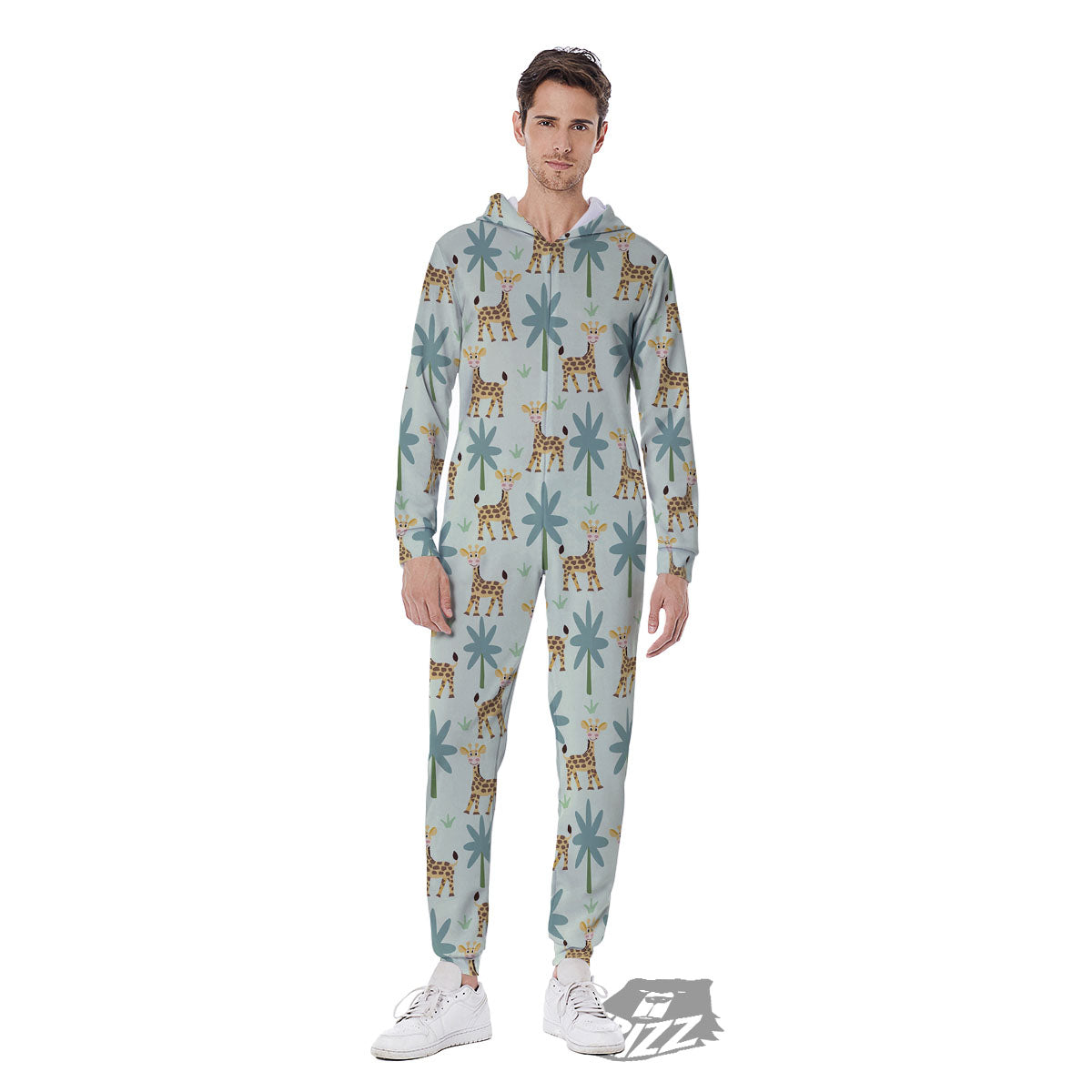 Giraffe Cartoon Print Pattern Men's Jumpsuit-grizzshop