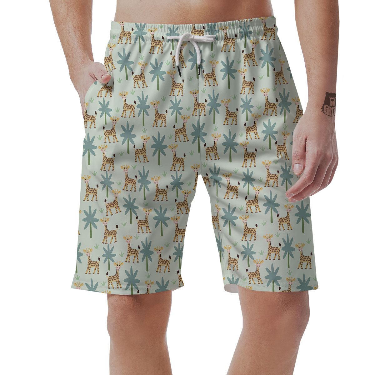 Giraffe Cartoon Print Pattern Men's Shorts-grizzshop