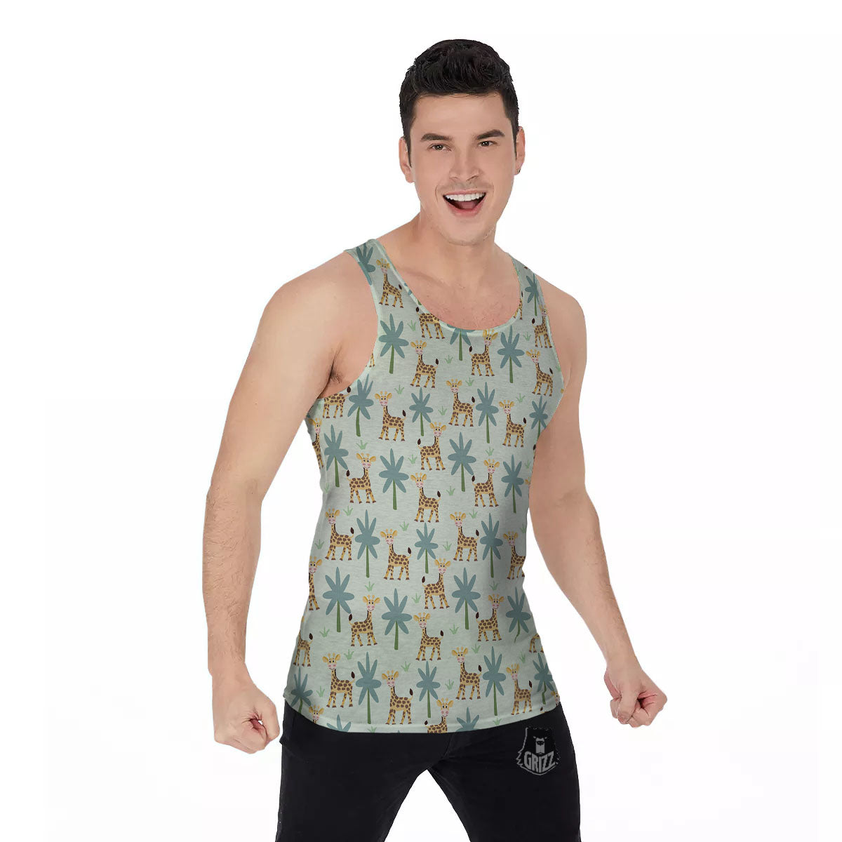 Giraffe Cartoon Print Pattern Men's Tank Top-grizzshop