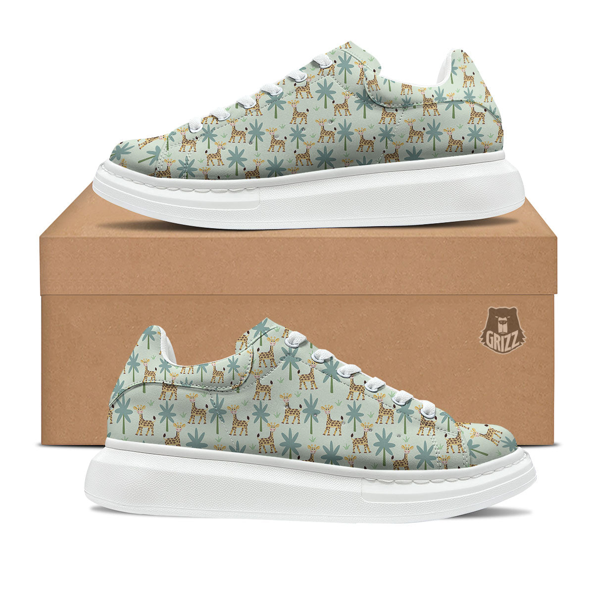 Giraffe Cartoon Print Pattern Platform Shoes-grizzshop