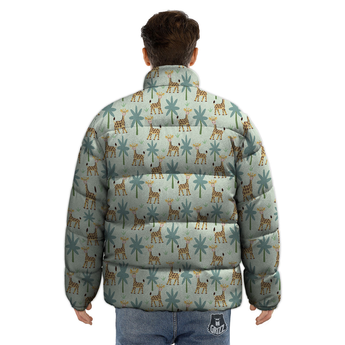 Giraffe Cartoon Print Pattern Puffer Jacket-grizzshop