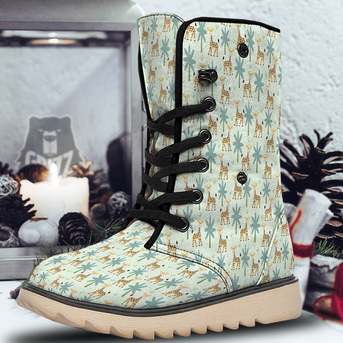 Giraffe Cartoon Print Pattern Snow Boots-grizzshop