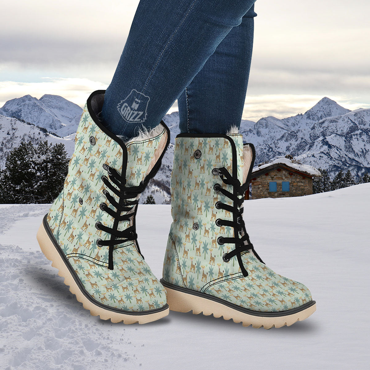 Giraffe Cartoon Print Pattern Snow Boots-grizzshop
