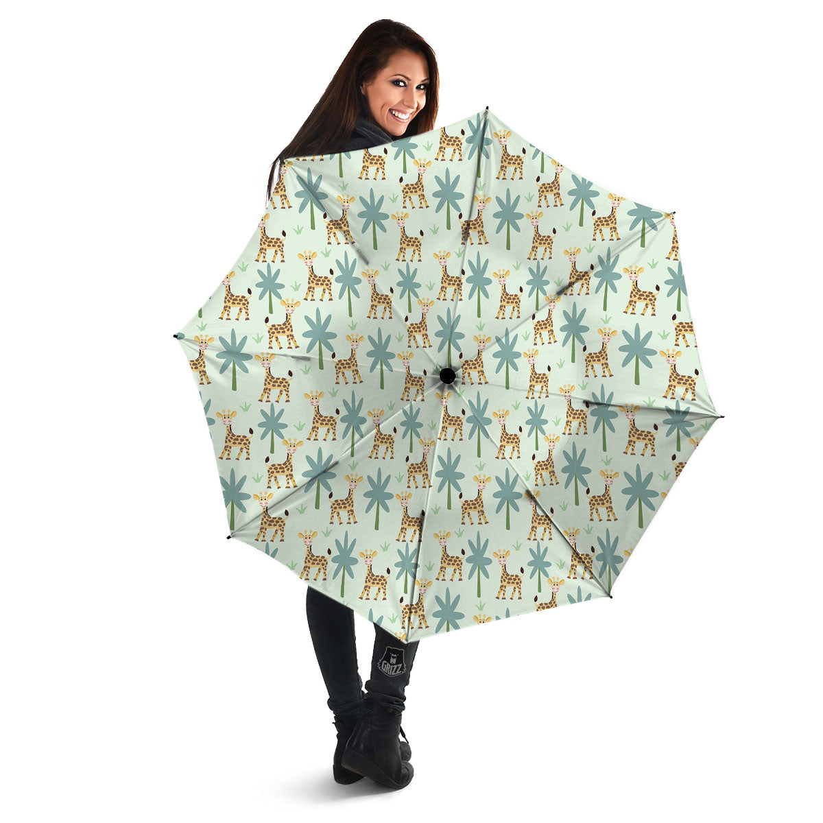 Giraffe Cartoon Print Pattern Umbrella-grizzshop