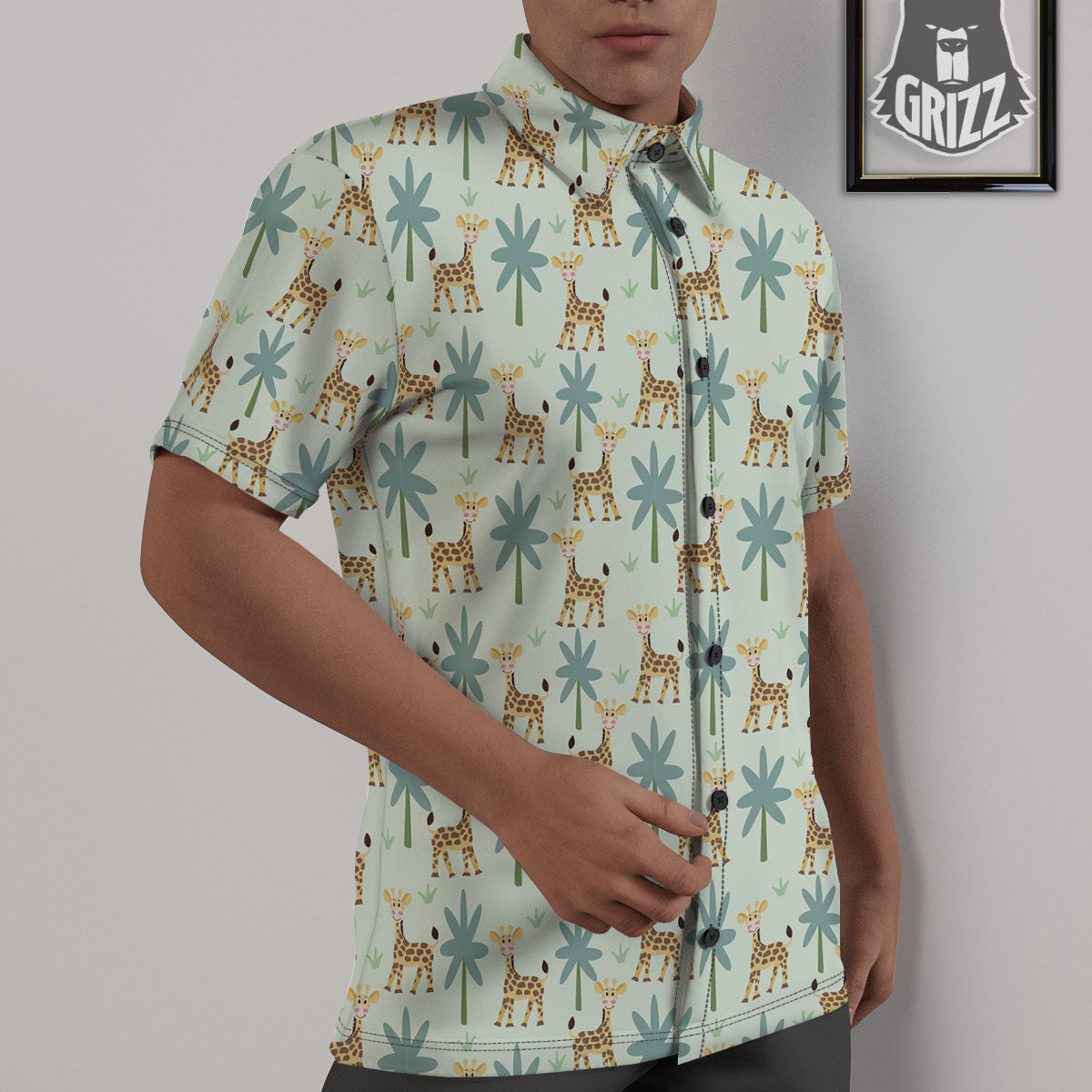 Giraffe Cartoon Print Pattern Untucked Shirts-grizzshop
