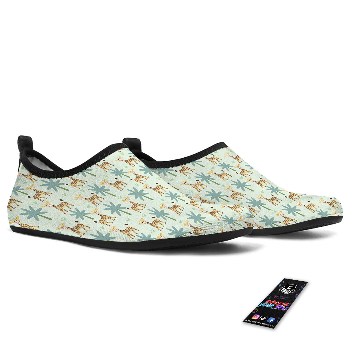 Giraffe Cartoon Print Pattern Water Shoes-grizzshop