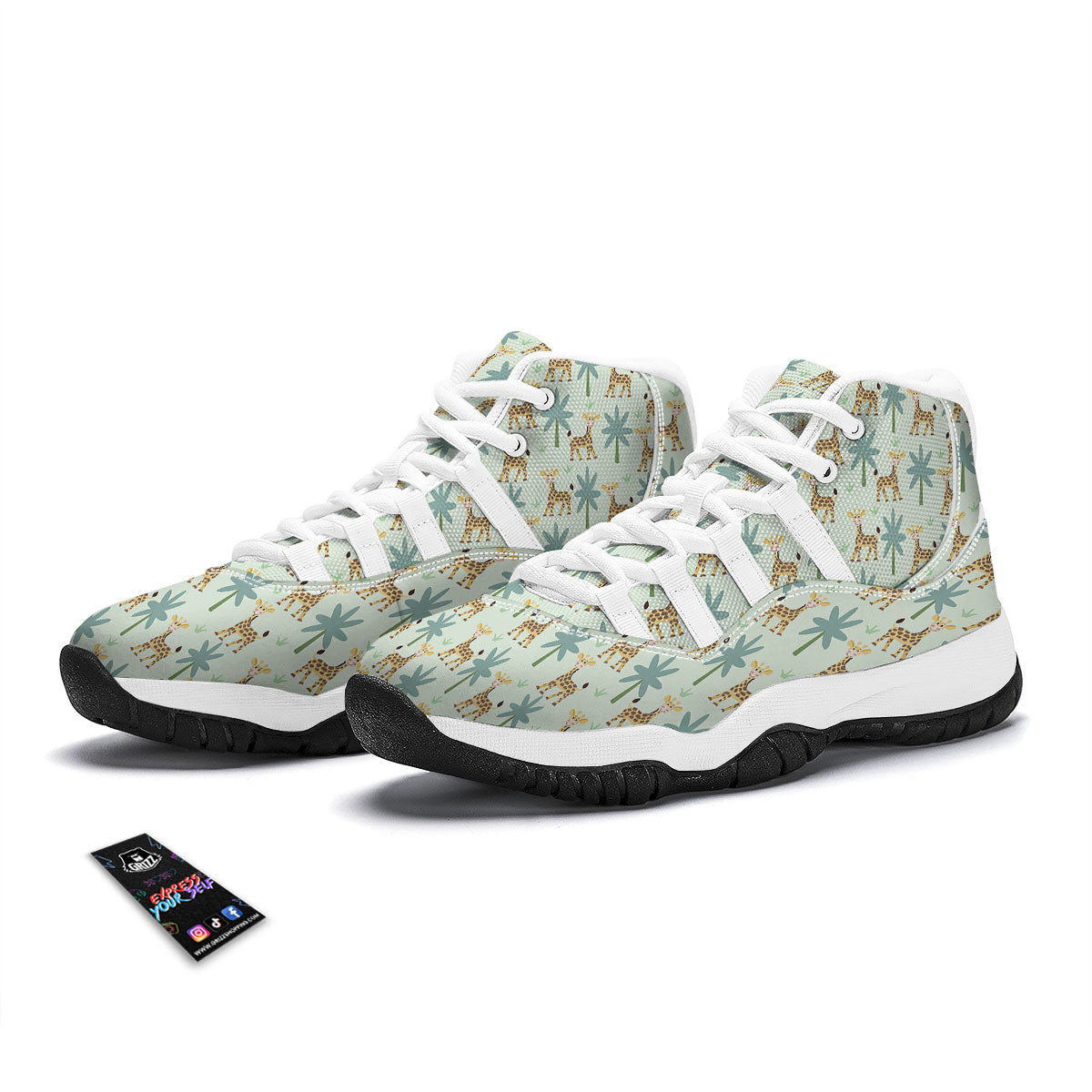 Giraffe Cartoon Print Pattern White Bball Shoes-grizzshop