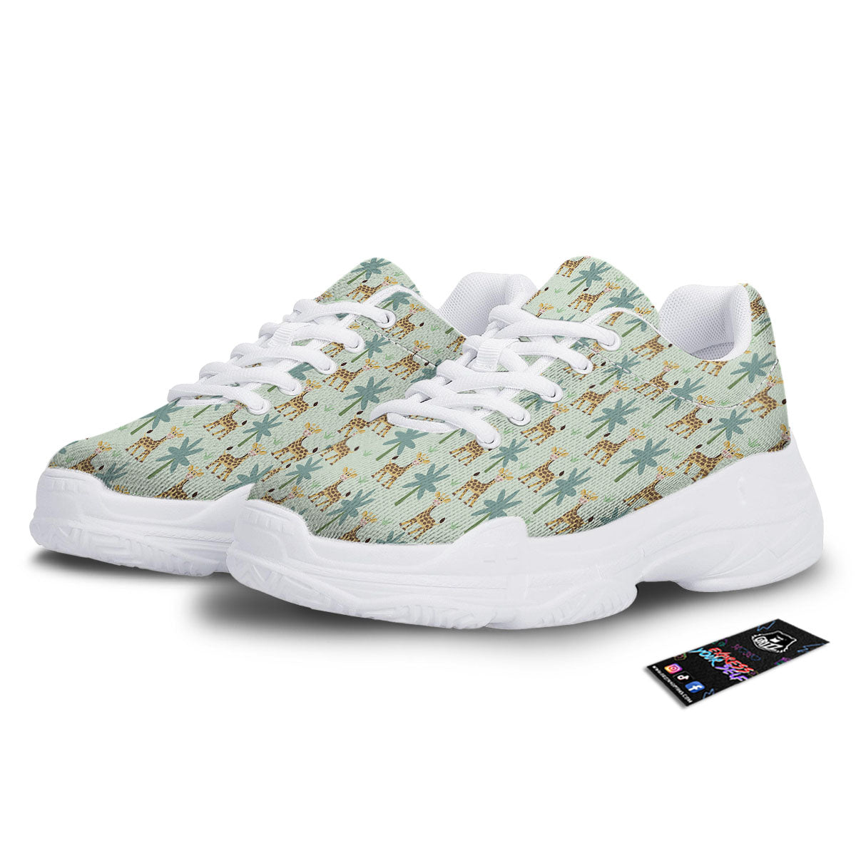 Giraffe Cartoon Print Pattern White Chunky Shoes-grizzshop