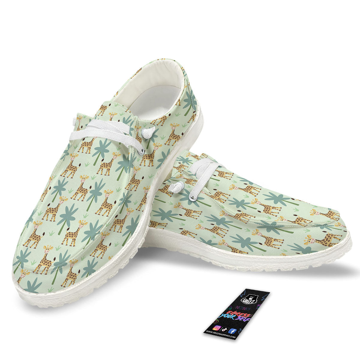 Giraffe Cartoon Print Pattern White Loafers-grizzshop
