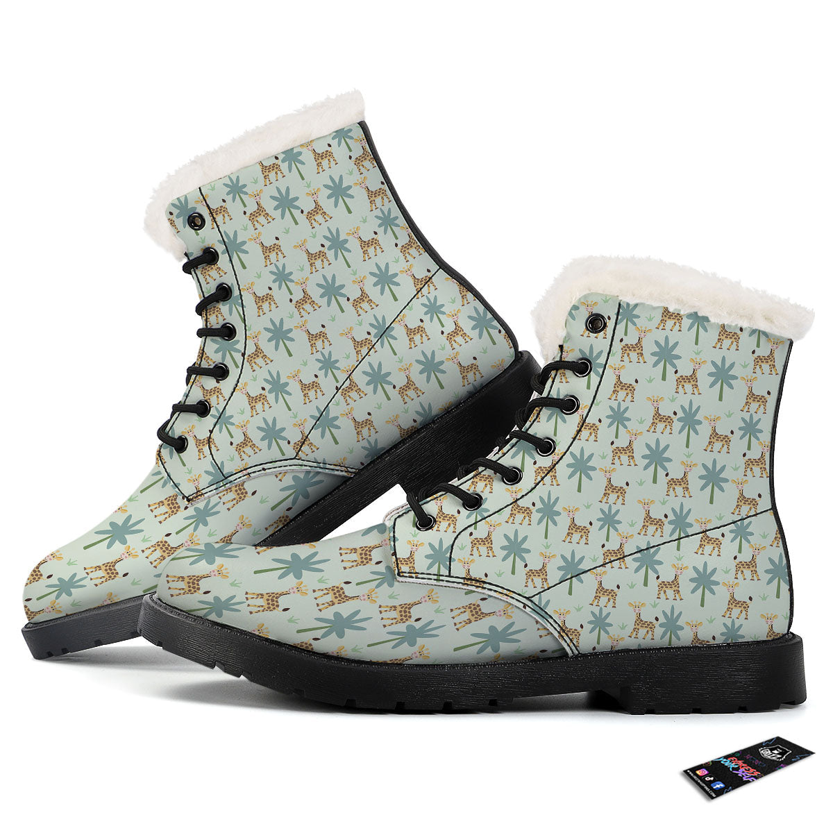 Giraffe Cartoon Print Pattern Winter Boots-grizzshop