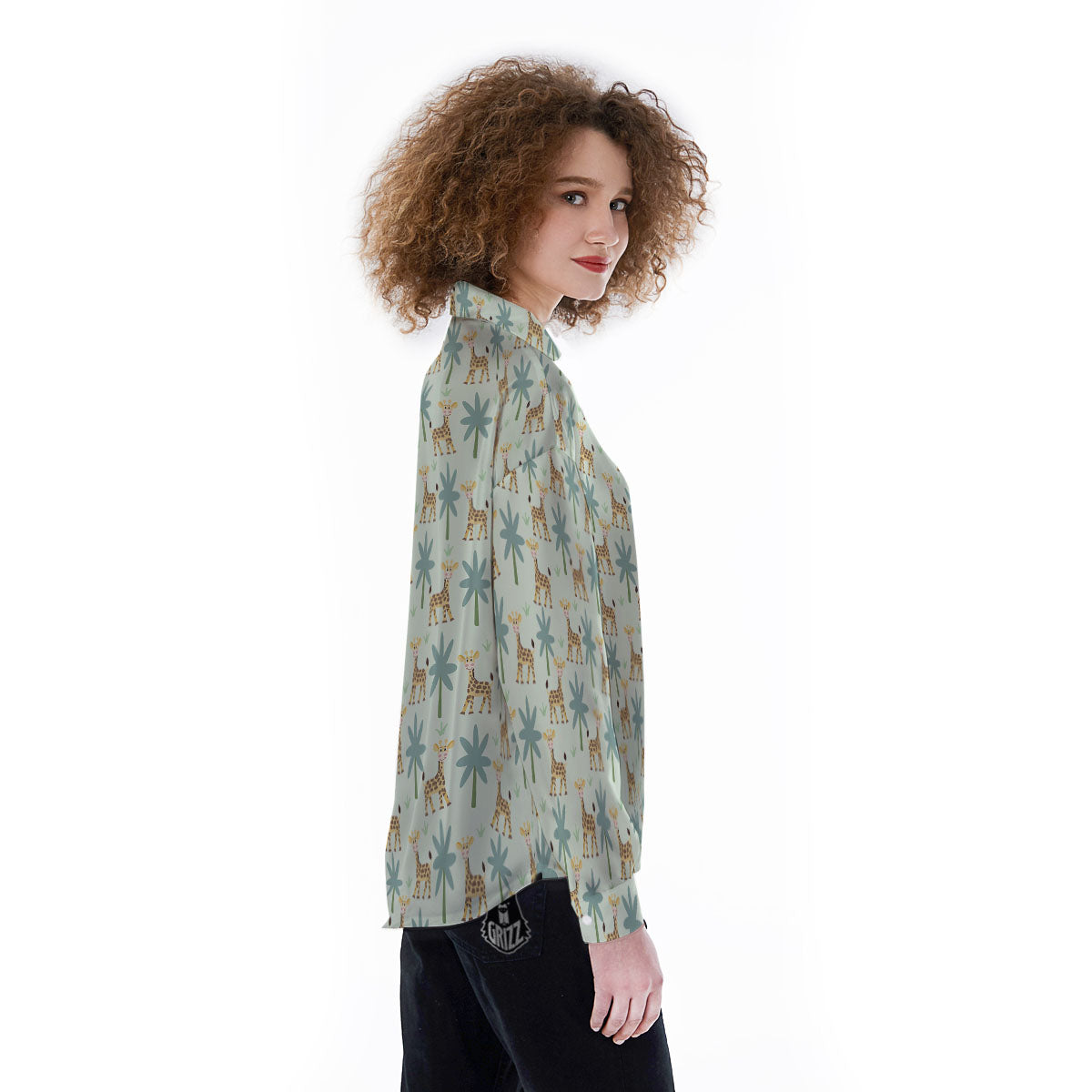 Giraffe Cartoon Print Pattern Women's Long Sleeve Shirts-grizzshop