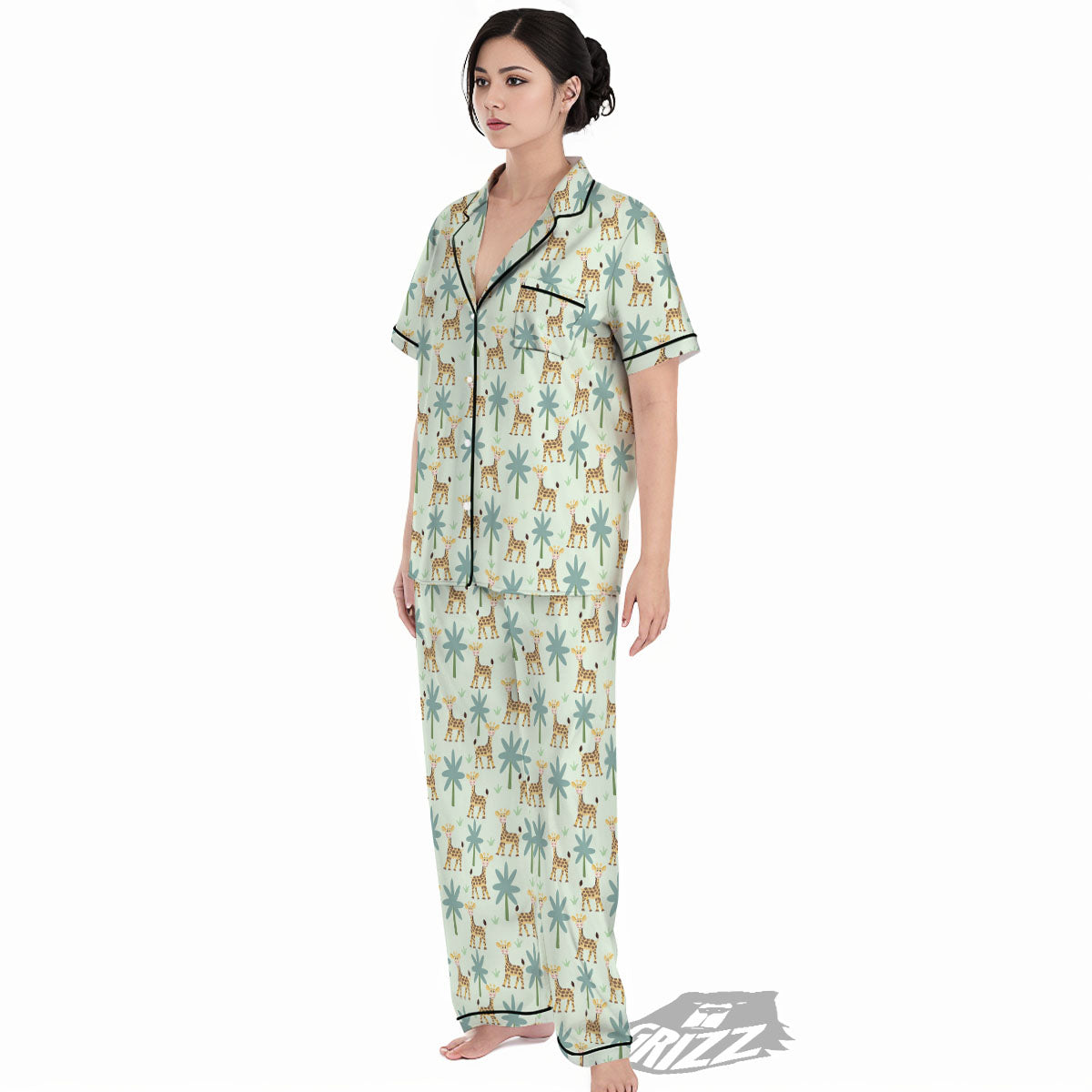 Giraffe Cartoon Print Pattern Women's Pajamas Set-grizzshop