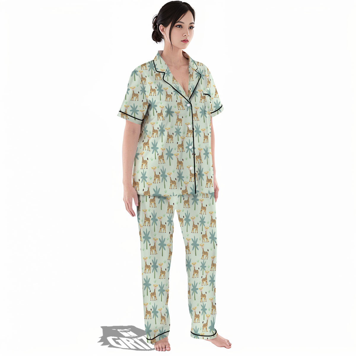 Giraffe Cartoon Print Pattern Women's Pajamas Set-grizzshop