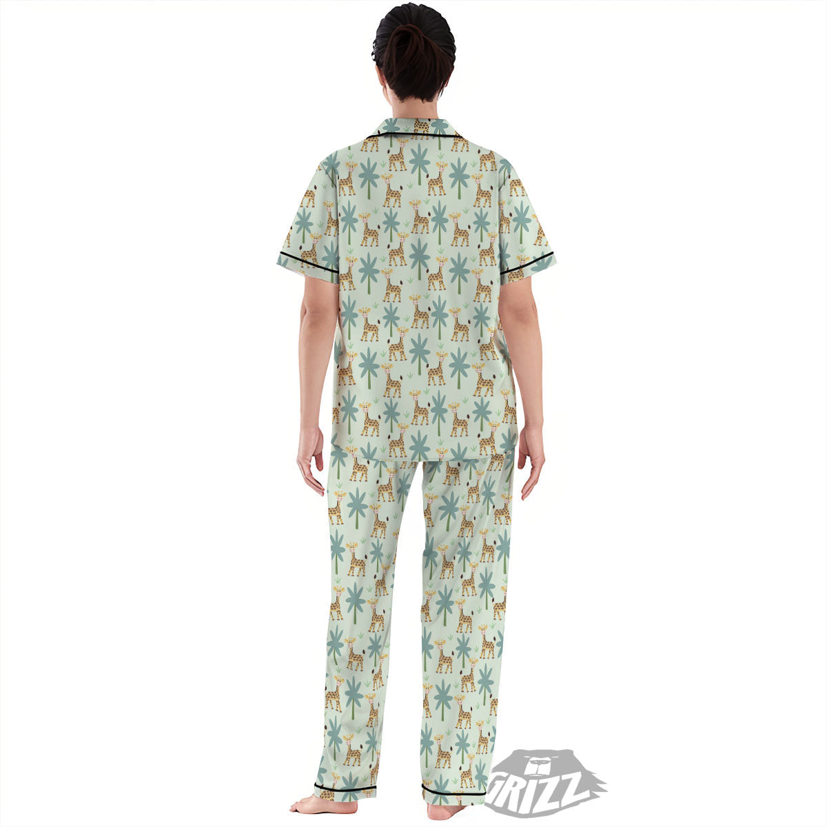 Giraffe Cartoon Print Pattern Women's Pajamas Set-grizzshop