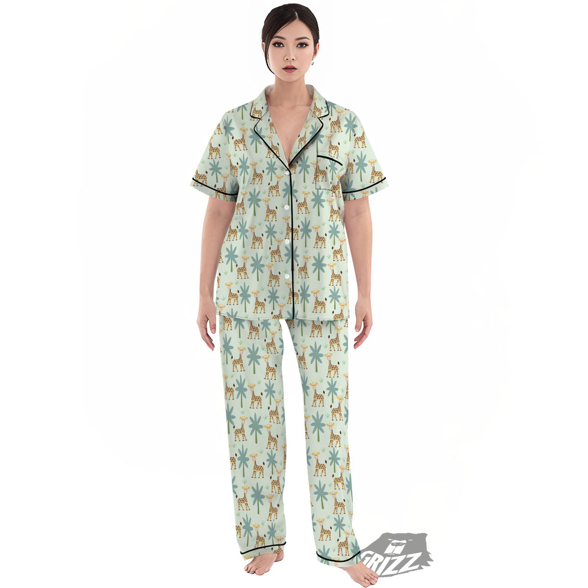 Giraffe Cartoon Print Pattern Women's Pajamas Set-grizzshop
