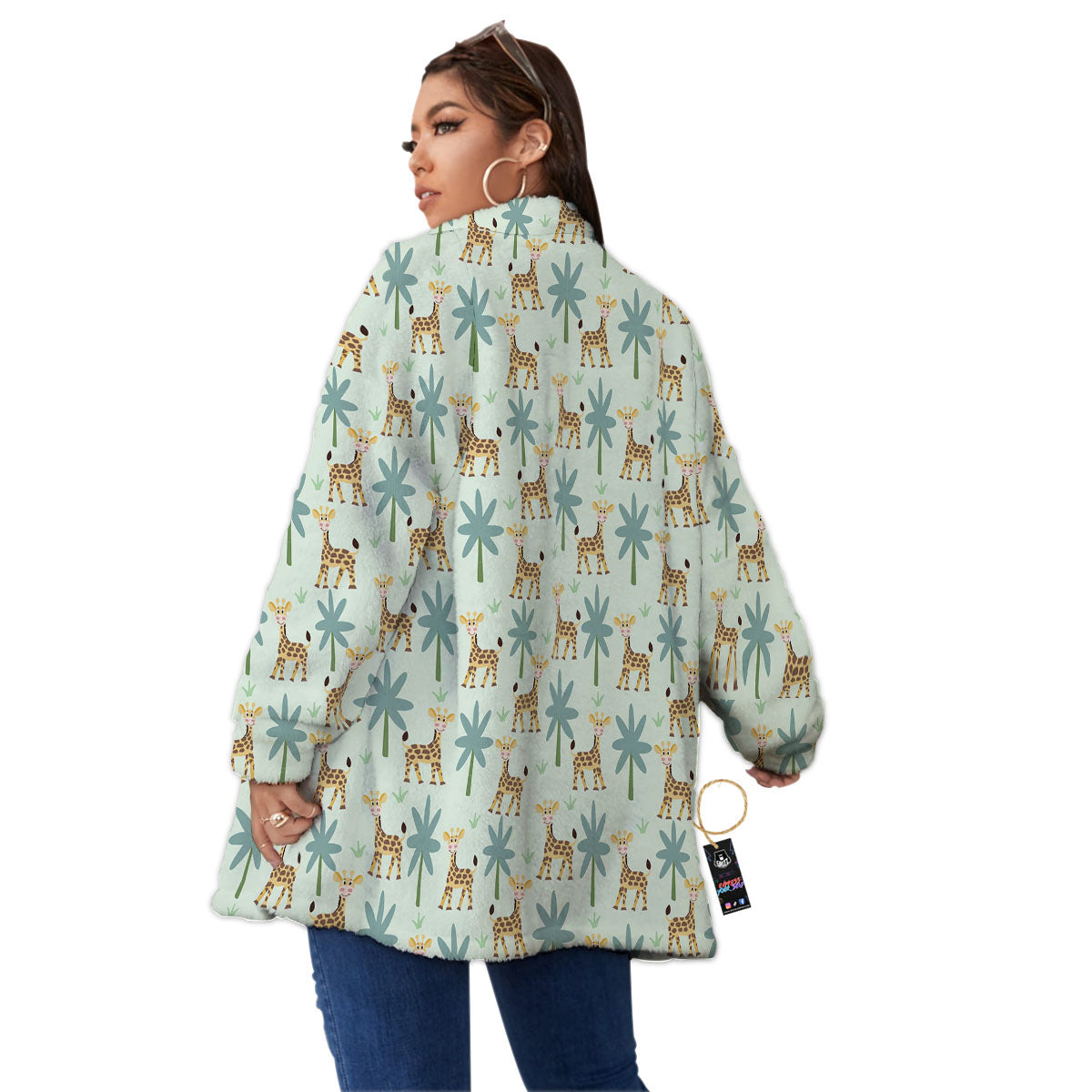 Giraffe Cartoon Print Pattern Women's Sherpa Jacket-grizzshop