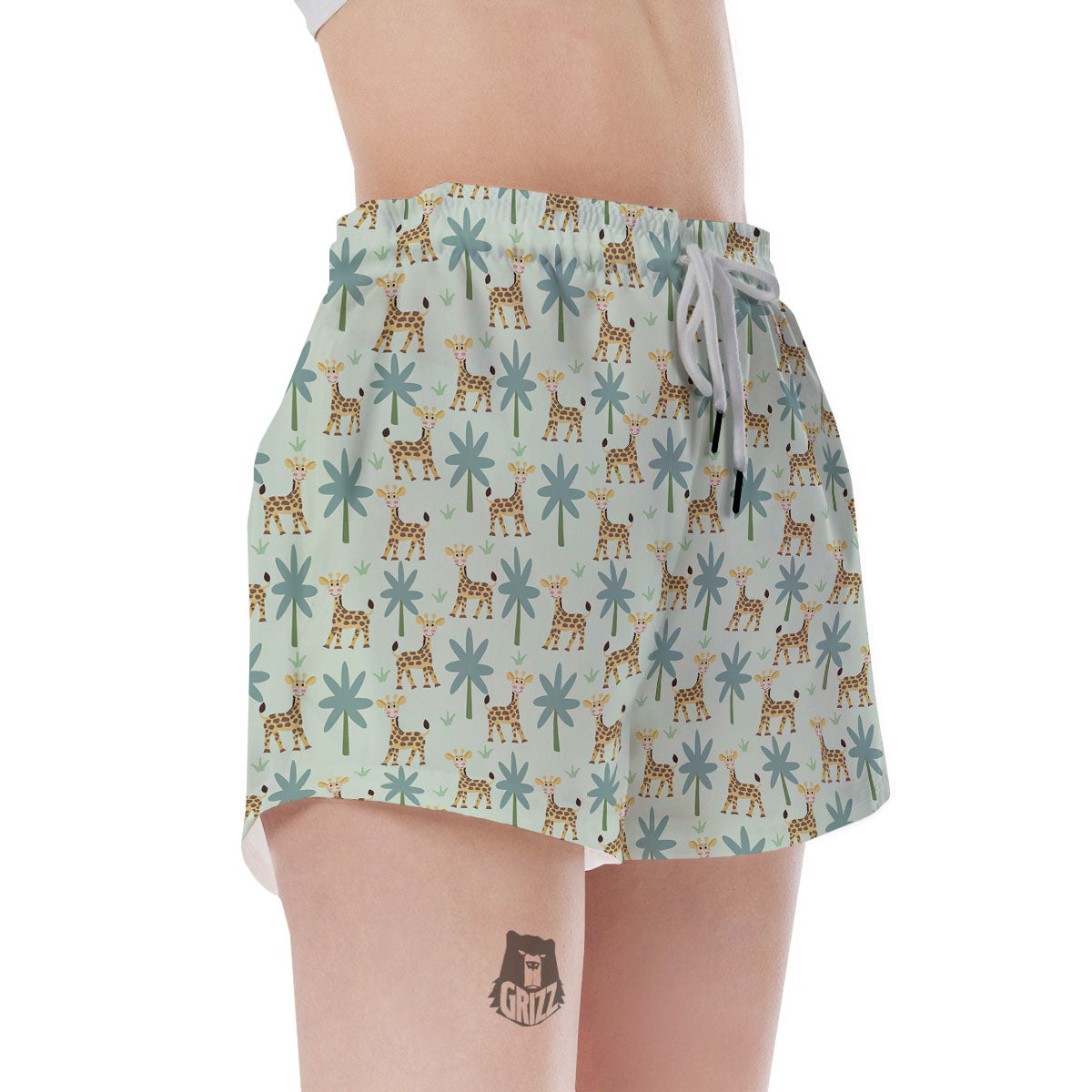 Giraffe Cartoon Print Pattern Women's Shorts-grizzshop