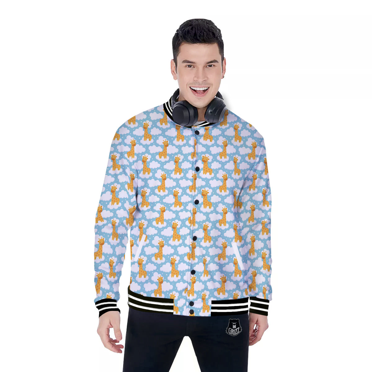 Giraffe Cute Cartoon Print Pattern Baseball Jacket-grizzshop