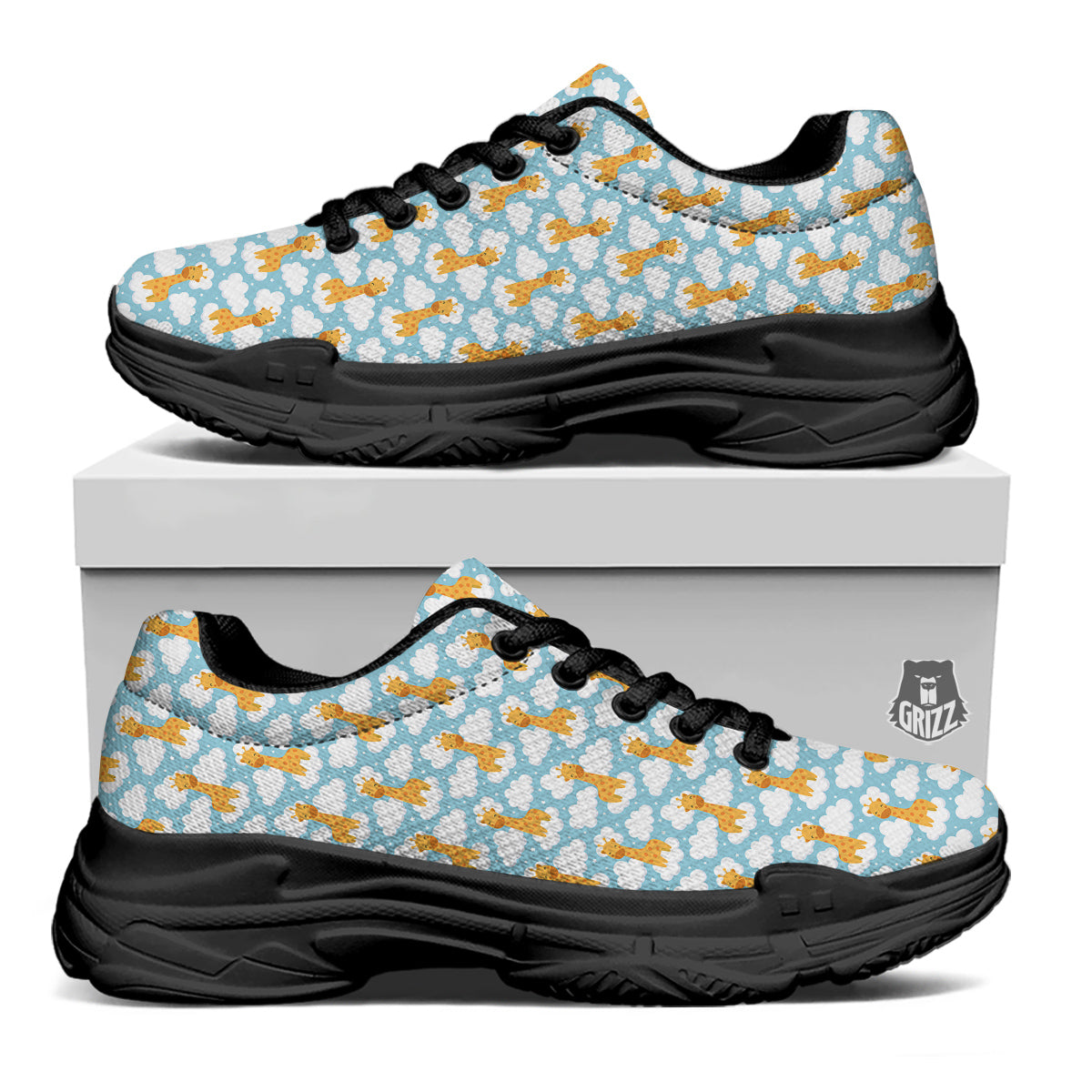 Giraffe Cute Cartoon Print Pattern Black Chunky Shoes-grizzshop