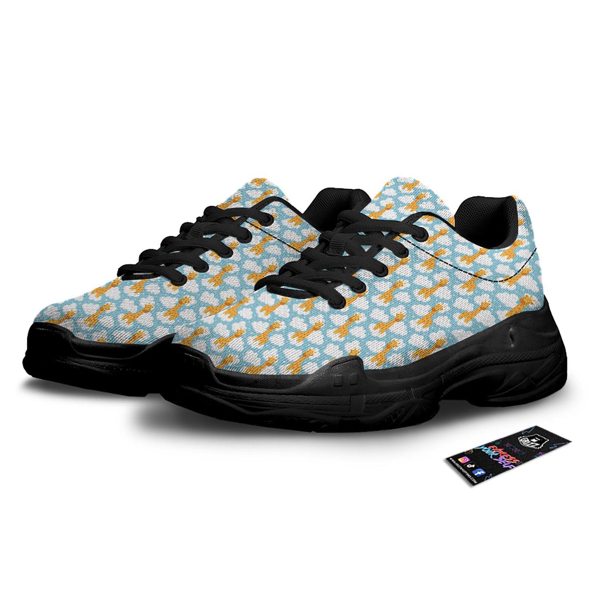 Giraffe Cute Cartoon Print Pattern Black Chunky Shoes-grizzshop